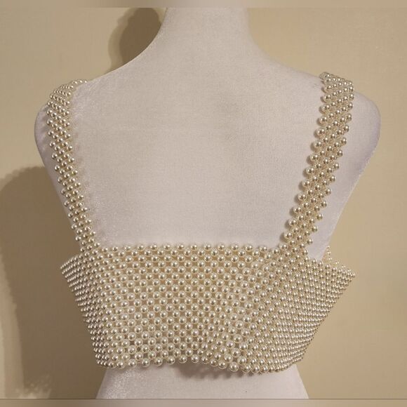 Festival Faux Pearl Crop Top Bralette Beaded Tank Cami Top - Picture 4 of 13